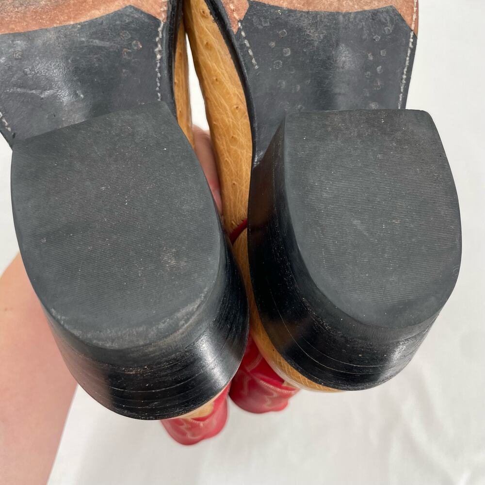 Rios of Mercedes Red Western Ostrich Orange Leather Square Toe Cowboy Boots 7B - Picture 12 of 16